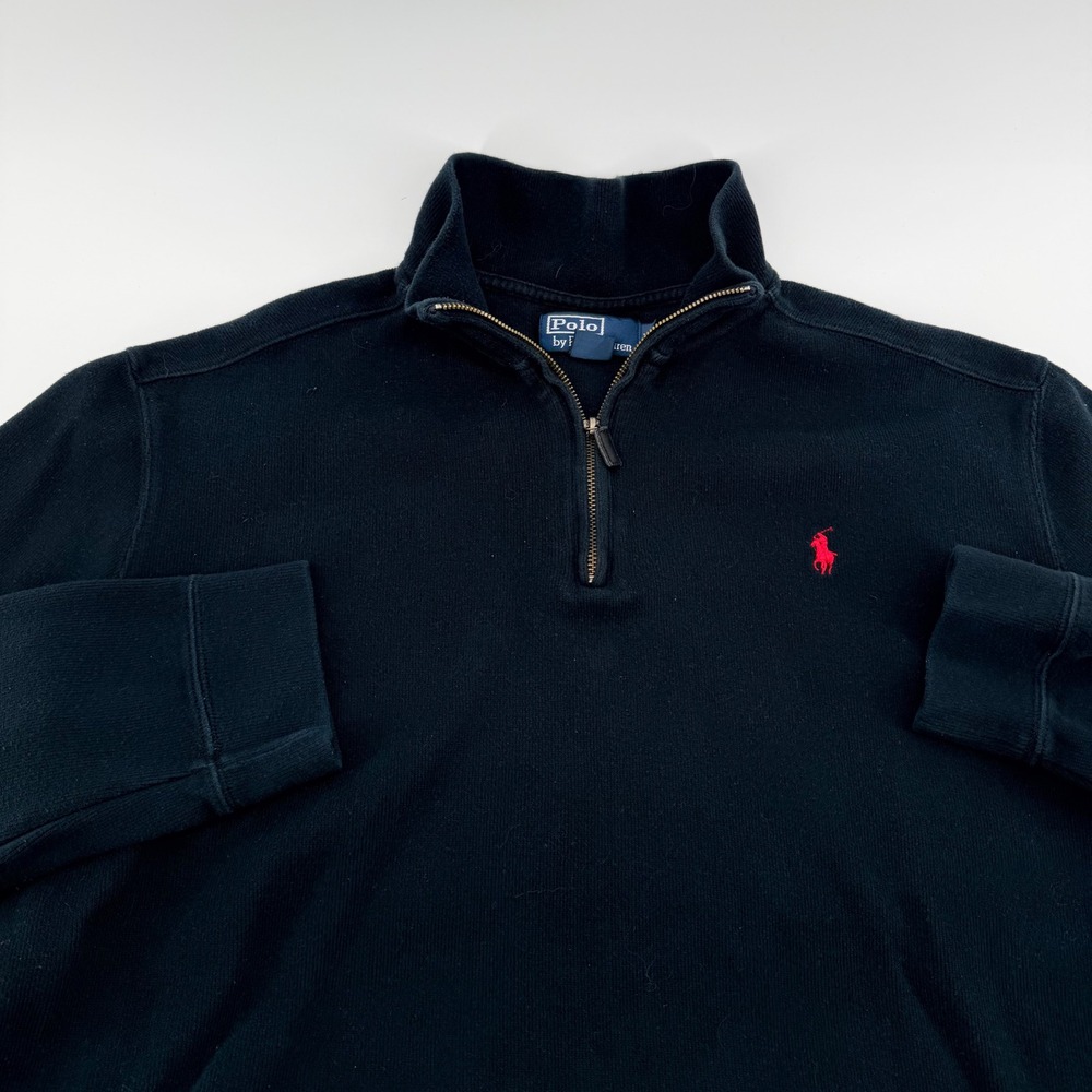 Polo Ralph Lauren Quarter Zip Pullover Red Pony Cotton Sweater XL Black